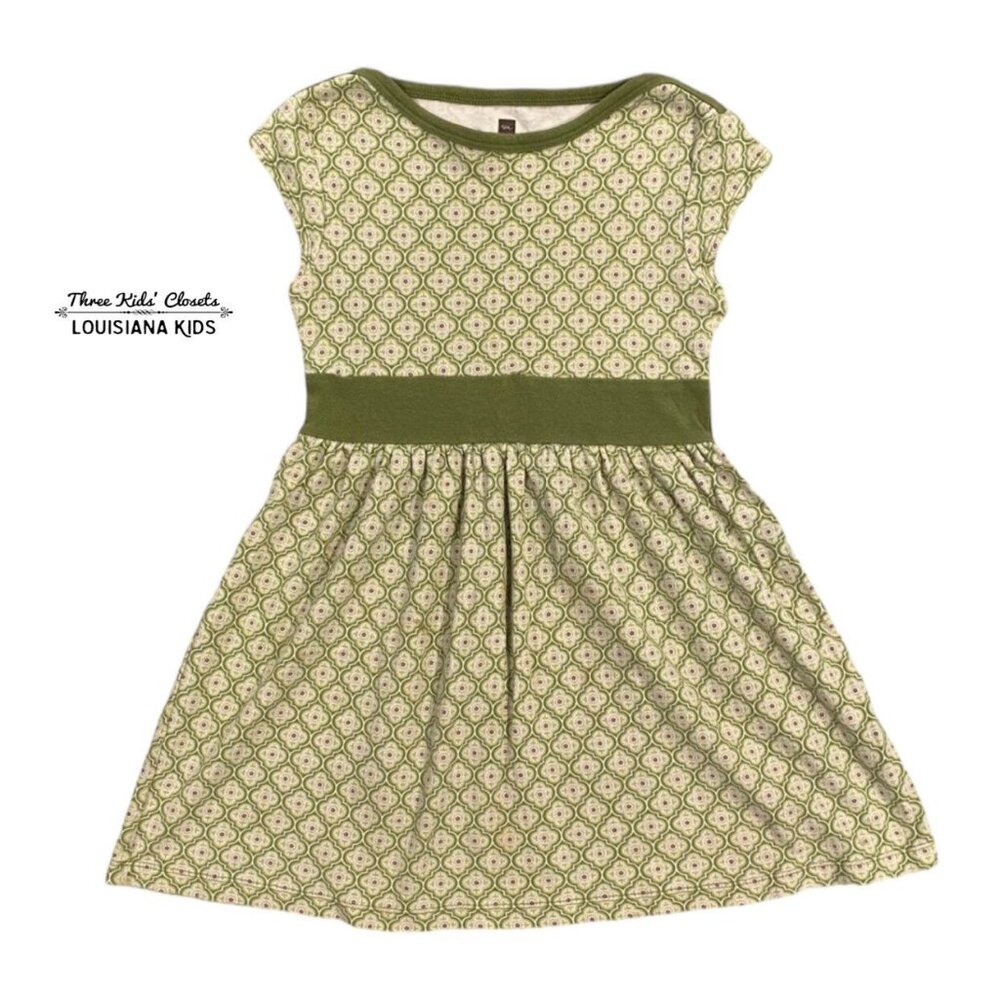 Tea Collection Sz 5 Green Rosa Tile Banded Dress